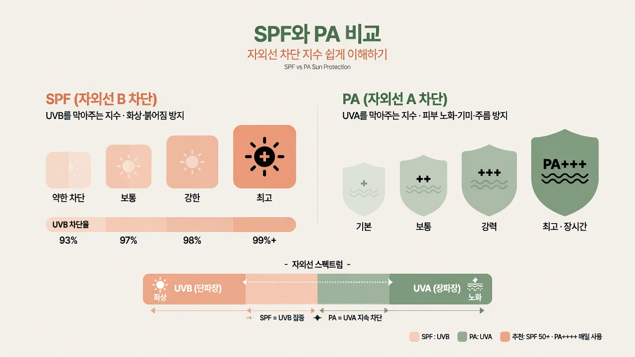 SPF와 PA 자외선 차단 원리 한눈에 보기